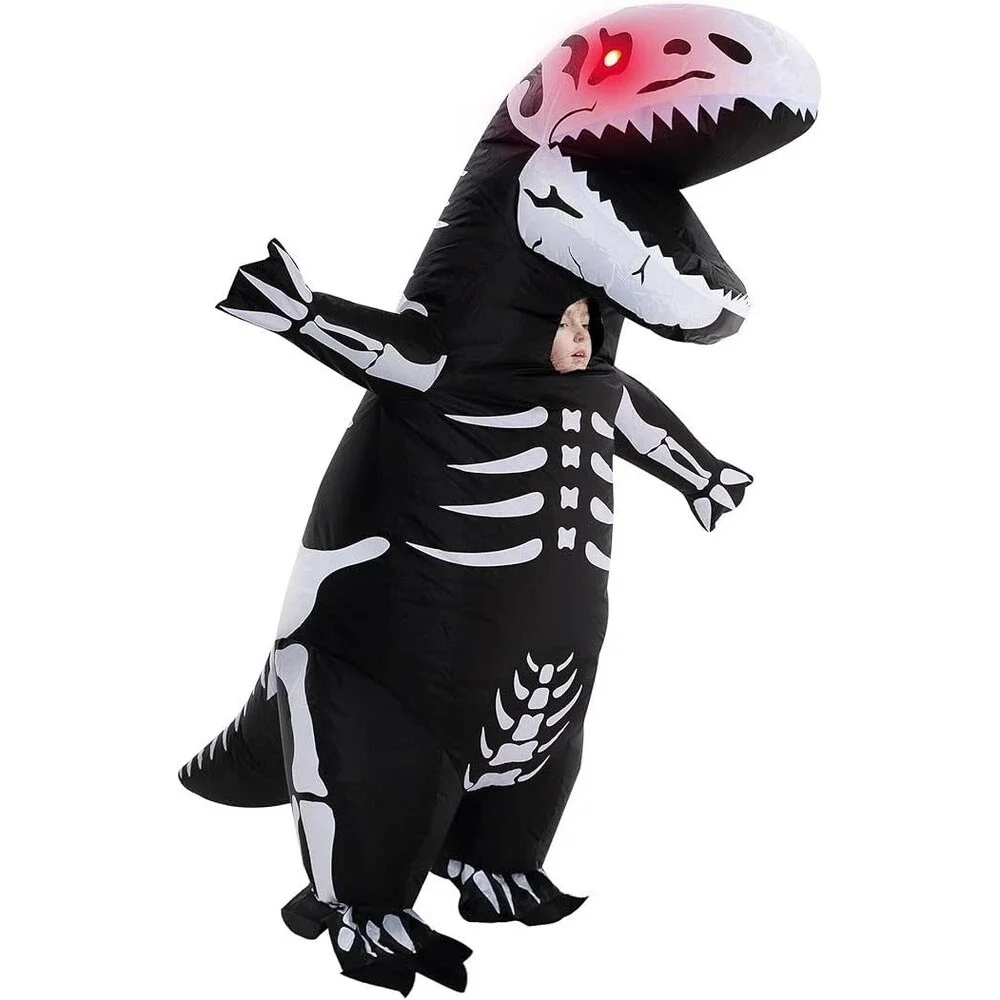 Kids Skeleton T Rex Inflatable Costume Blow Up Dinosaur Suit Halloween NEW